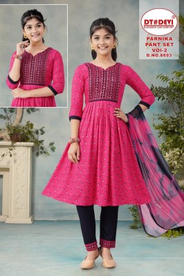 DNo 8693 by Parnika vol 2 fancy reyon printed flared kurti pant and dupatta catalogue readymade suit catalogs