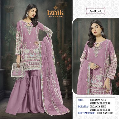 DNo A 01 by Iznik fab organza embroidered fancy sharara suit catalogue at affordable rate fancy sharara suit Catalogs