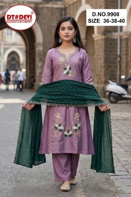 DT Devi Hitisha Pant Set D.No. 9908 Silk Kurti Pant with Contrast Vichitra Silk Dupatta kurti pant with dupatta Catalogs