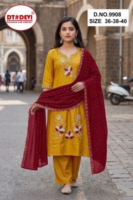DT Devi Hitisha Pant Set D.No. 9908 Silk Kurti Pant with Contrast Vichitra Silk Dupatta kurti pant with dupatta Catalogs