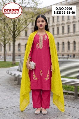 DT Devi Vaanika Pant Set D.No. 9906 Silk Kurti Pant with Contrast Vichitra Silk Dupatta kurti pant with dupatta Catalogs