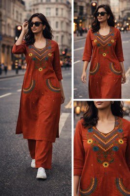 Daboo Cotton 2-Piece Plazo Set with Pocket Embroidery Work Size wise Combo Set