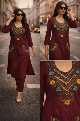 Daboo Cotton 2-Piece Plazo Set with Pocket Embroidery Work Size wise Combo Set