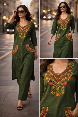 Daboo Cotton 2-Piece Plazo Set with Pocket Embroidery Work Size wise Combo Set