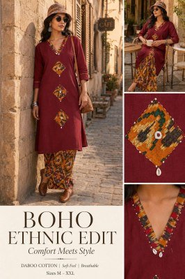 Daboo Cotton 2 Piece Printed Kurti Plazo Set with Applique Mirror Work readymade suit catalogs