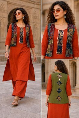 Daboo Cotton Cotty Pure Ajrak Print Kurti Palazzo 2-Piece Set Size wise Combo Set