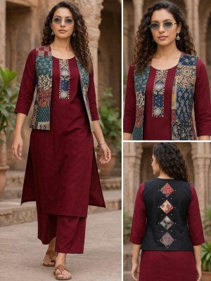 Daboo Cotton Cotty Pure Ajrak Print Kurti Palazzo 2-Piece Set Size wise Combo Set