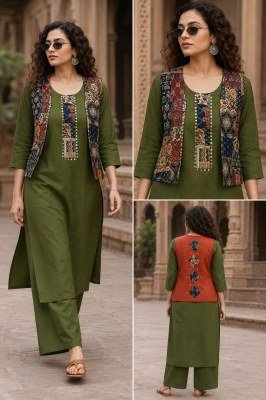Daboo Cotton Cotty Pure Ajrak Print Kurti Palazzo 2-Piece Set Size wise Combo Set