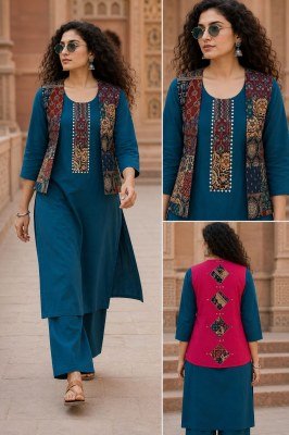 Daboo Cotton Cotty Pure Ajrak Print Kurti Palazzo 2-Piece Set Size wise Combo Set