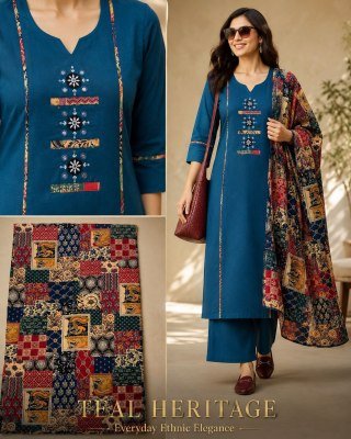 Daboo Cotton Mirror Work Kurti Pant with Cotton Dupatta Set kurti pant with dupatta Catalogs