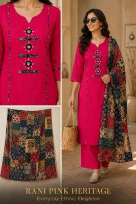 Daboo Cotton Mirror Work Kurti Pant with Cotton Dupatta Set kurti pant with dupatta Catalogs