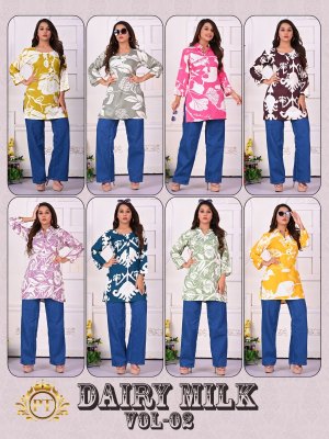 Dairy milk vol 2 by Padmavati Textile 14 kg reyon ODP printed short top collection in affordable rate western wear catalogs