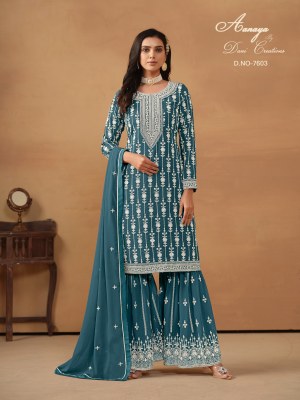 Dani creation by Twisha Aanaya vol 176 faux georgette unstitched sharara suit catalogue at low rate pakistani suit catalogs