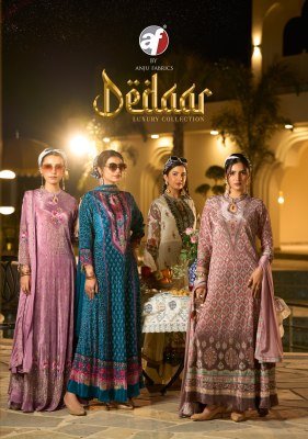 Dedaar by Anju Fabrics Designer Natural Crepe Gown with Chinon Dupatta 