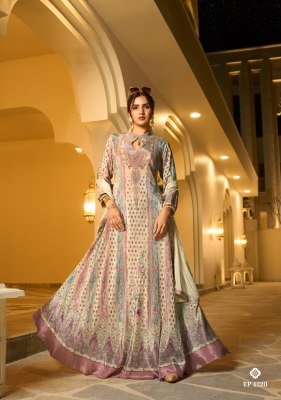 Dedaar by Anju Fabrics Designer Natural Crepe Gown with Chinon Dupatta readymade suit catalogs