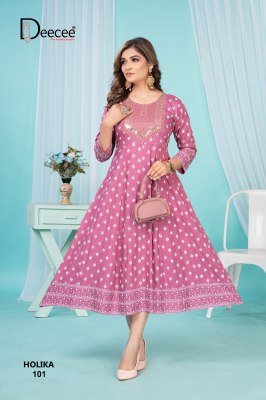 Dee Cee Holika Designer Heavy Rayon Kurti with Kali Pattern  Gold Screen Print And Sequence Work Wholesale kurtis catalogs