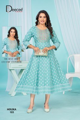 Dee Cee Holika Designer Heavy Rayon Kurti with Kali Pattern  Gold Screen Print And Sequence Work Wholesale kurtis catalogs
