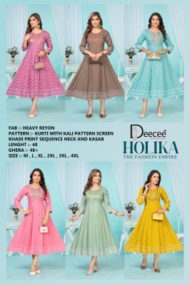 Dee Cee Holika Designer Heavy Rayon Kurti with Kali Pattern  Gold Screen Print And Sequence Work Wholesale kurtis catalogs