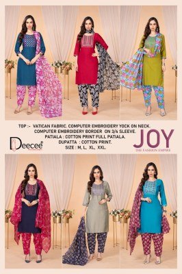 Dee Cee Joy Vatican Embroidered Patiala Suit Set  Computer Embroidery Neck And Border  Cotton Print Patiala And Dupatta Wholesale kurtis catalogs