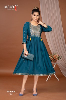 Dee Cee Skylar Roman Fabric Embroidery Border Kurti Only Wholesale  kurtis catalogs