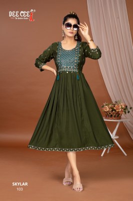 Dee Cee Skylar Roman Fabric Embroidery Border Kurti Only Wholesale  kurtis catalogs