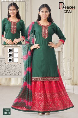 DeeCee Ginni Embroidered Straight Kurti with Rayon Gold Print Ghagra And Naznin Batik Dupatta Wholesale kurtis catalogs