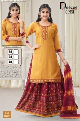 DeeCee Ginni Embroidered Straight Kurti with Rayon Gold Print Ghagra And Naznin Batik Dupatta Wholesale kurtis catalogs