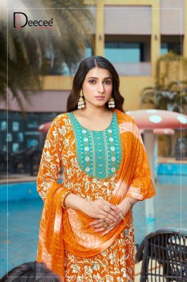   DeeCee Hitakashi Festive Flair Rayon Naira Top with Daman And Sequins  Heavy Printed Bottom  Shibori Naznin Dupatta Wholesale kurtis catalogs
