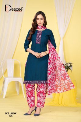 DeeCee Ice Look Vatican Fabric Patiala Suit Set Computer Embroidered Neck Cotton Patiyala And Border  Cotton Printed Dupatta Wholesale kurtis catalogs