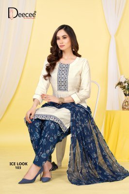 DeeCee Ice Look Vatican Fabric Patiala Suit Set Computer Embroidered Neck Cotton Patiyala And Border  Cotton Printed Dupatta Wholesale kurtis catalogs