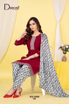 DeeCee Ice Look Vatican Fabric Patiala Suit Set Computer Embroidered Neck Cotton Patiyala And Border  Cotton Printed Dupatta Wholesale kurtis catalogs