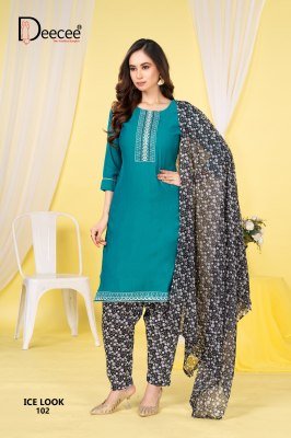 DeeCee Ice Look Vatican Fabric Patiala Suit Set Computer Embroidered Neck Cotton Patiyala And Border  Cotton Printed Dupatta Wholesale kurtis catalogs