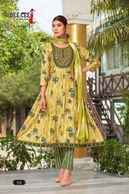 DeeCee Lakshita Premium Chanderi Kali Kurti Set Embroidered Yoke, Printed Pant with Pocket And Batik Dyed Dupatta Wholesale  kurtis catalogs