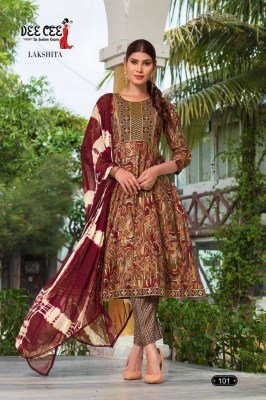 DeeCee Lakshita Premium Chanderi Kali Kurti Set Embroidered Yoke, Printed Pant with Pocket And Batik Dyed Dupatta Wholesale  kurtis catalogs