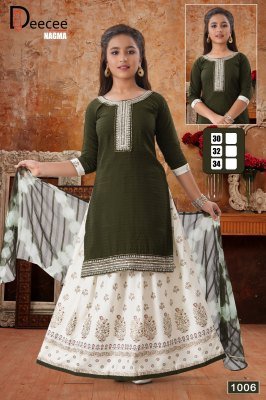 DeeCee Nagma Embroidered Dobby Kurti with Rayon Gold Print Ghagra And Batik Naznin Dupatta Wholesale kurtis catalogs