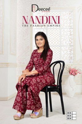 DeeCee Nandini Womens Vatican Print Straight Kurti with Panel Button Patti And Sleeve Buttons and Palazzo Wholesale kurtis catalogs