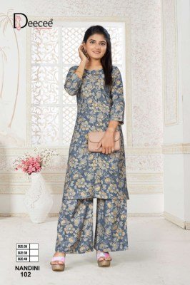 DeeCee Nandini Womens Vatican Print Straight Kurti with Panel Button Patti And Sleeve Buttons and Palazzo Wholesale kurtis catalogs