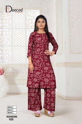 DeeCee Nandini Womens Vatican Print Straight Kurti with Panel Button Patti And Sleeve Buttons and Palazzo Wholesale kurtis catalogs