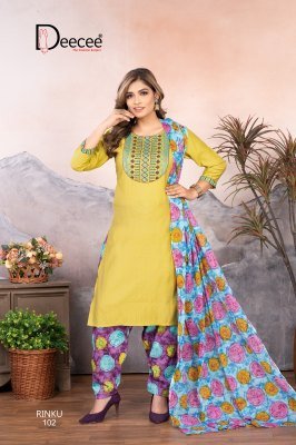 DeeCee Rinku Designer Vatican Embroidered Patiala Suit Computer Embroidery Neck Sleeve Border Full Cotton Print Patiala And Dupatta Wholesale kurtis catalogs