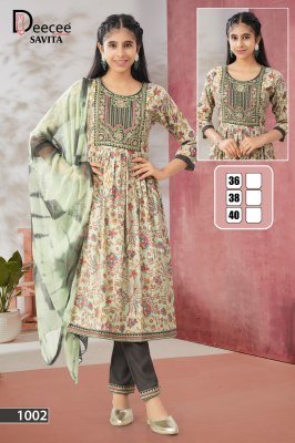 DeeCee Savita Flared Kurti Set in Vatican Print with Embroidery Yoke And Naznin Batik Dupatta Wholesale kurtis catalogs