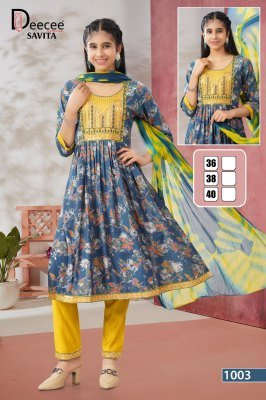 DeeCee Savita Flared Kurti Set in Vatican Print with Embroidery Yoke And Naznin Batik Dupatta Wholesale kurtis catalogs