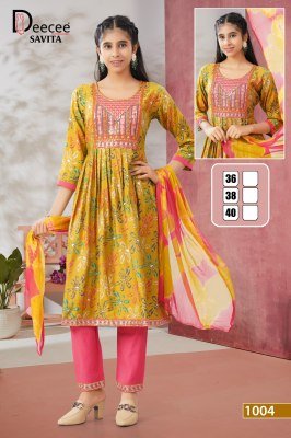 DeeCee Savita Flared Kurti Set in Vatican Print with Embroidery Yoke And Naznin Batik Dupatta Wholesale kurtis catalogs