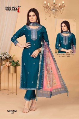 DeeCee Sonam Designer Straight Long Kurti Pant Embroidered Yoke And Butti, Vatican Fabric, And Digital Print Dupatta Wholesale  kurtis catalogs