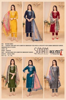 DeeCee Sonam Designer Straight Long Kurti Pant Embroidered Yoke And Butti, Vatican Fabric, And Digital Print Dupatta Wholesale  kurtis catalogs