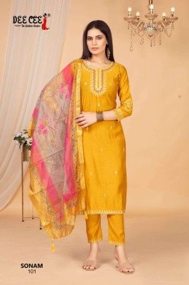 DeeCee Sonam Designer Straight Long Kurti Pant Embroidered Yoke And Butti, Vatican Fabric, And Digital Print Dupatta Wholesale  kurtis catalogs