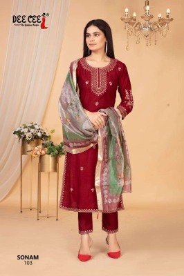 DeeCee Sonam Designer Straight Long Kurti Pant Embroidered Yoke And Butti, Vatican Fabric, And Digital Print Dupatta Wholesale  kurtis catalogs