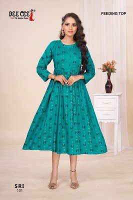 DeeCee Sri Fab Maternity Flared Kurti  Rayon Print, Side Pleats, Lupi Button And Feeding Access Wholesale kurtis catalogs
