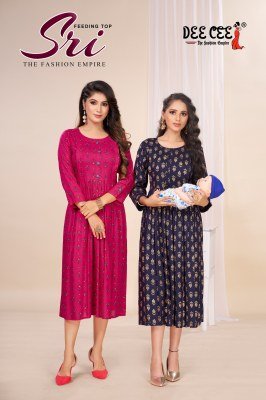DeeCee Sri Fab Maternity Flared Kurti  Rayon Print, Side Pleats, Lupi Button And Feeding Access Wholesale kurtis catalogs