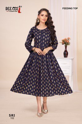 DeeCee Sri Fab Maternity Flared Kurti  Rayon Print, Side Pleats, Lupi Button And Feeding Access Wholesale kurtis catalogs