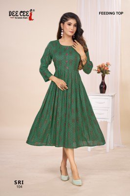 DeeCee Sri Fab Maternity Flared Kurti  Rayon Print, Side Pleats, Lupi Button And Feeding Access Wholesale kurtis catalogs